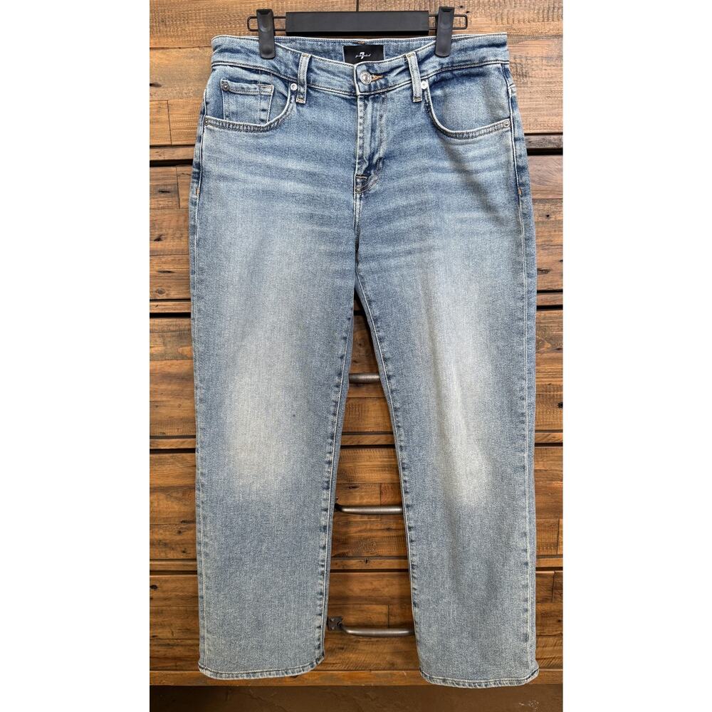 7 For All Mankind Calie Straight Jeans Womens 29 Amuse Me Light Wash Denim